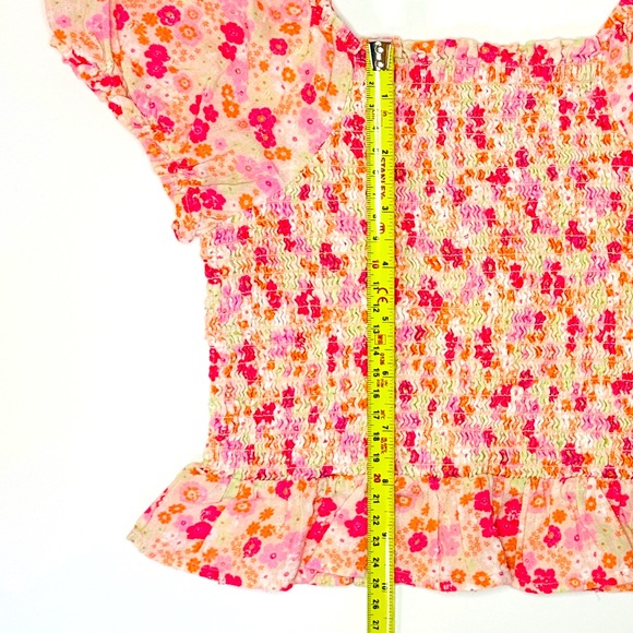 Ever After Girls Smocked Cropped Puff Sleeve Pink Floral Top size 10 - Picture 4 of 6